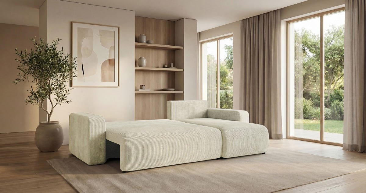 Designer-Sofa Calva mat Schlof- a Klappfunktioun a Cord