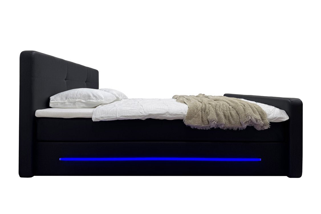OUTLET - Boxspringbett Oakland mat LED Konschtlieder / 180x200 / Schwaarz / H3