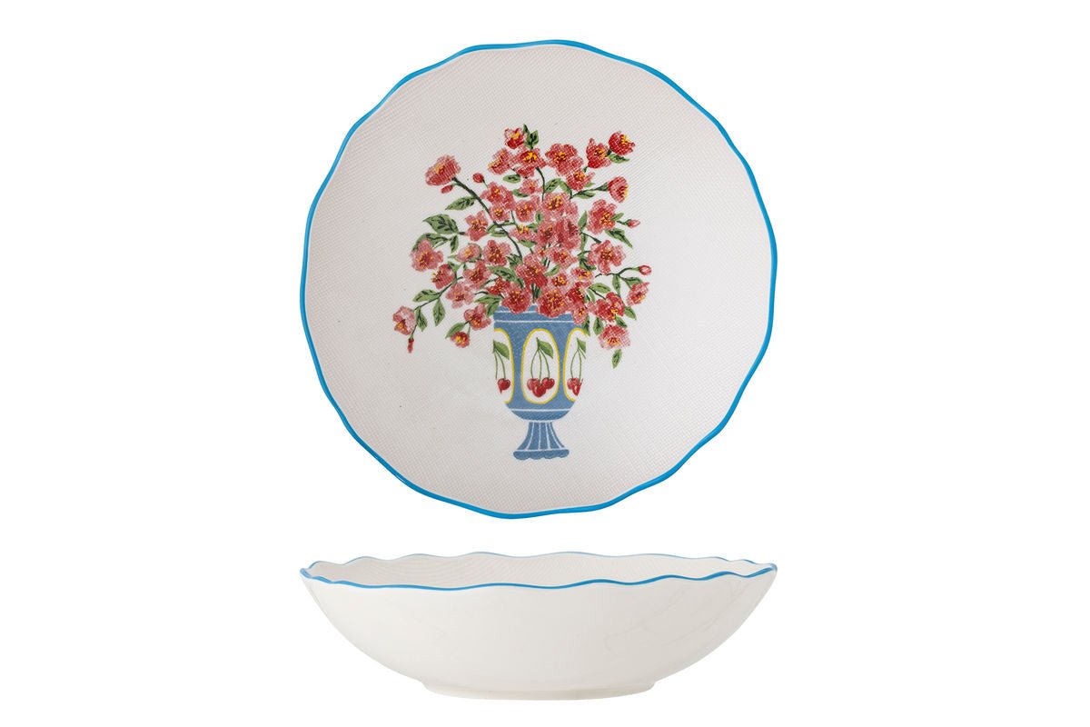 Schossel Avenza – wäiss Steingutt mat Blummen