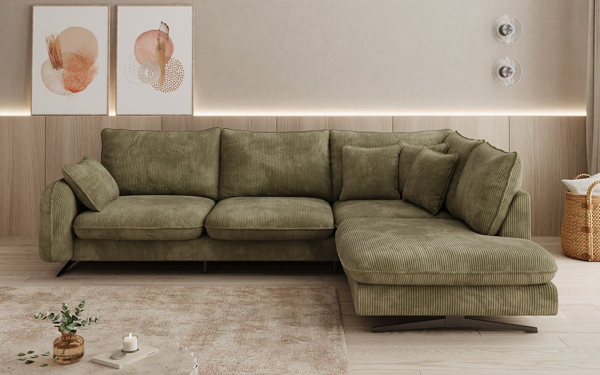 Designer-Ecksofa Laguna mat Metallféiss a Cord