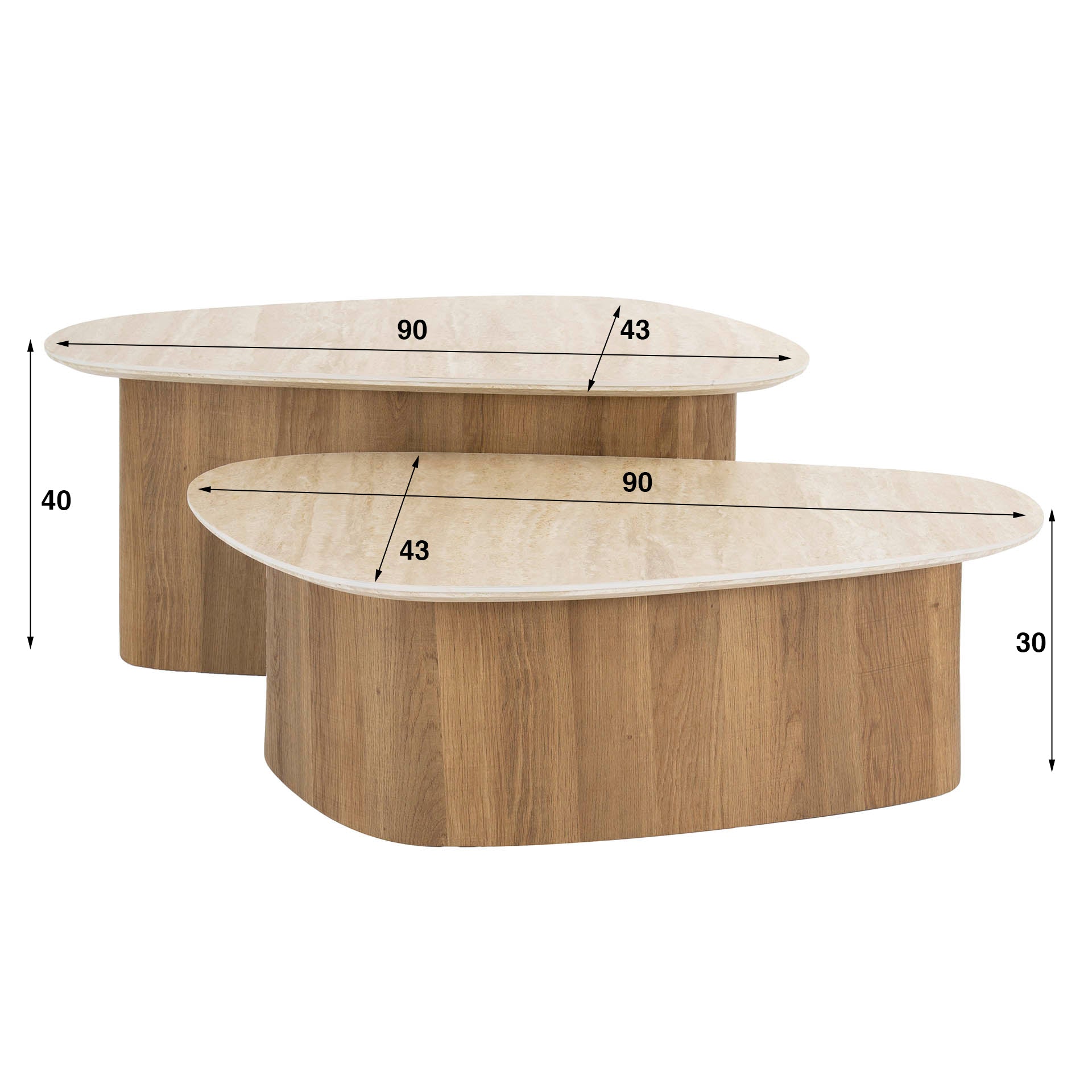 Couchtisch Sorelia - 2er Set mit Keramikplatte in Travertinoptik und dreieckiger Form