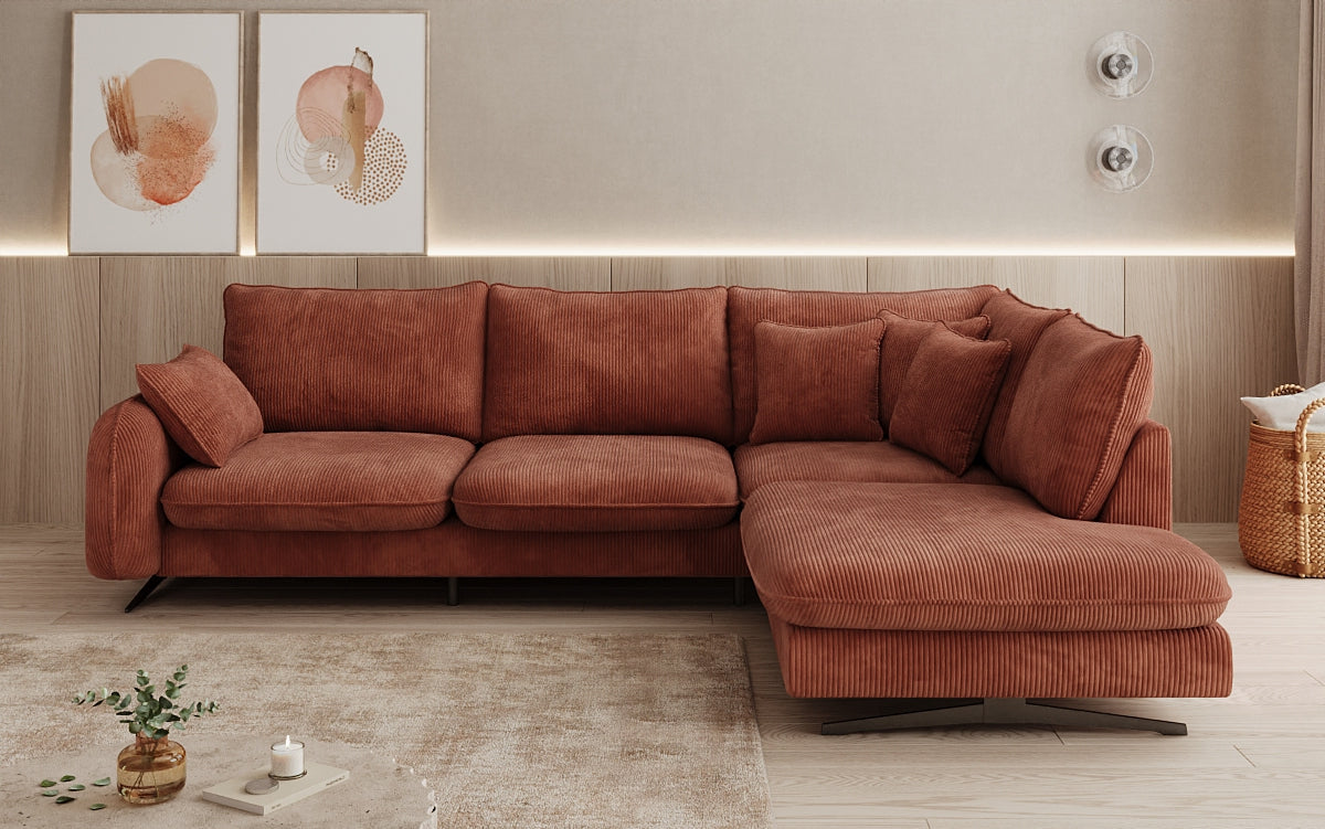 Designer-Ecksofa Laguna mat Metallféiss a Cord