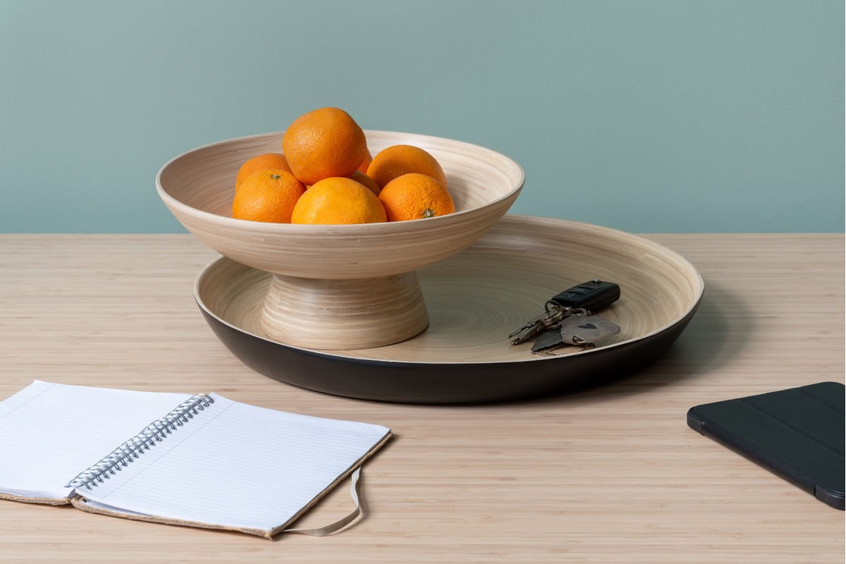 Uebstschossel Miko – Natierlecht Bambusdesign fir Kichen & Dësch