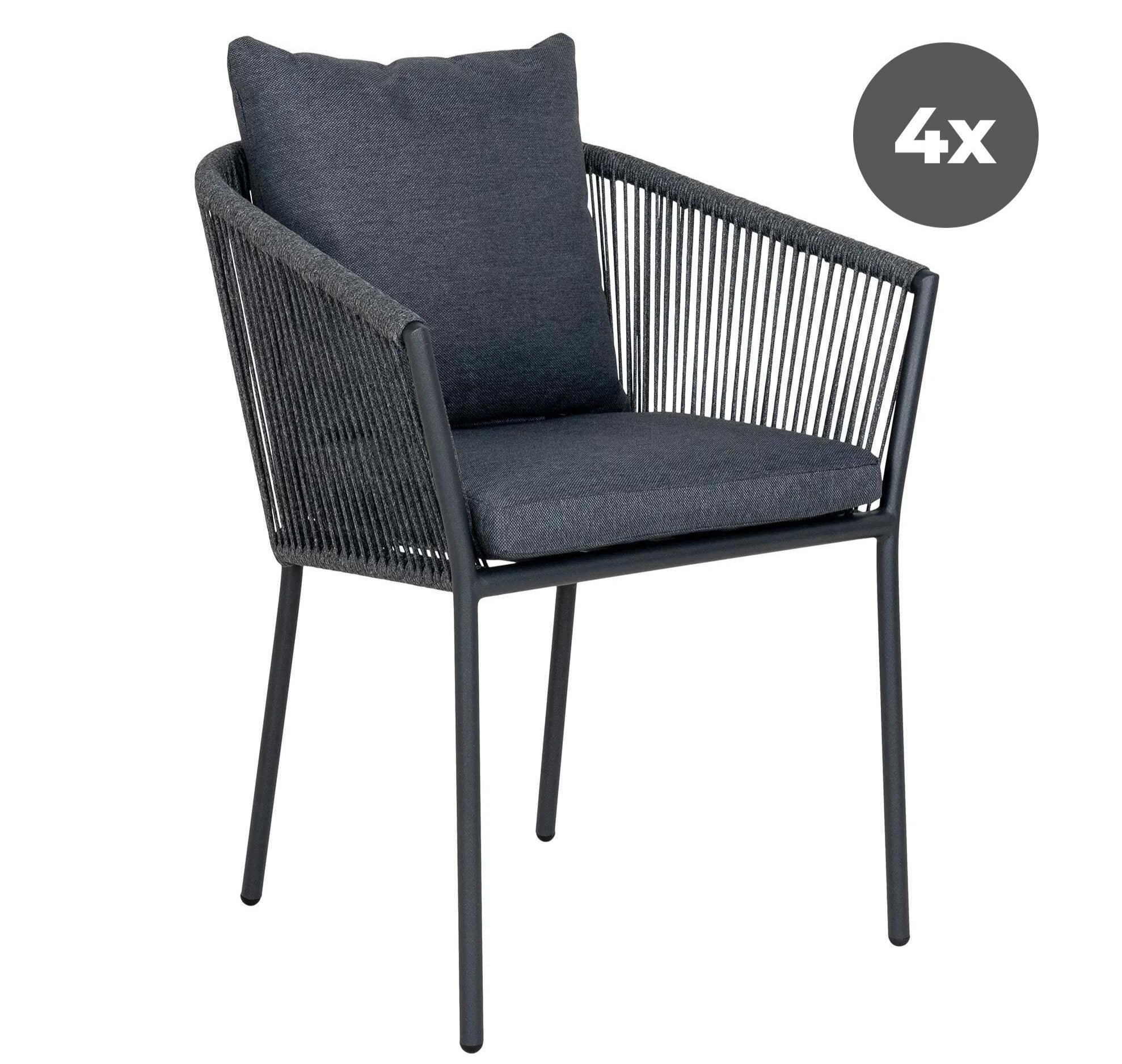 4er Set - Gartenstuhl Tavira Schwarz/Grau