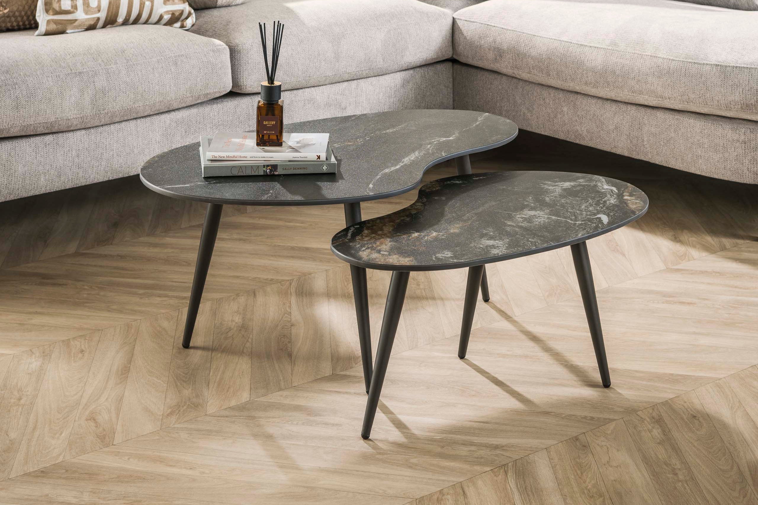 Couchtisch Elista - 2er Set mat Keramikplack an Steenoptik