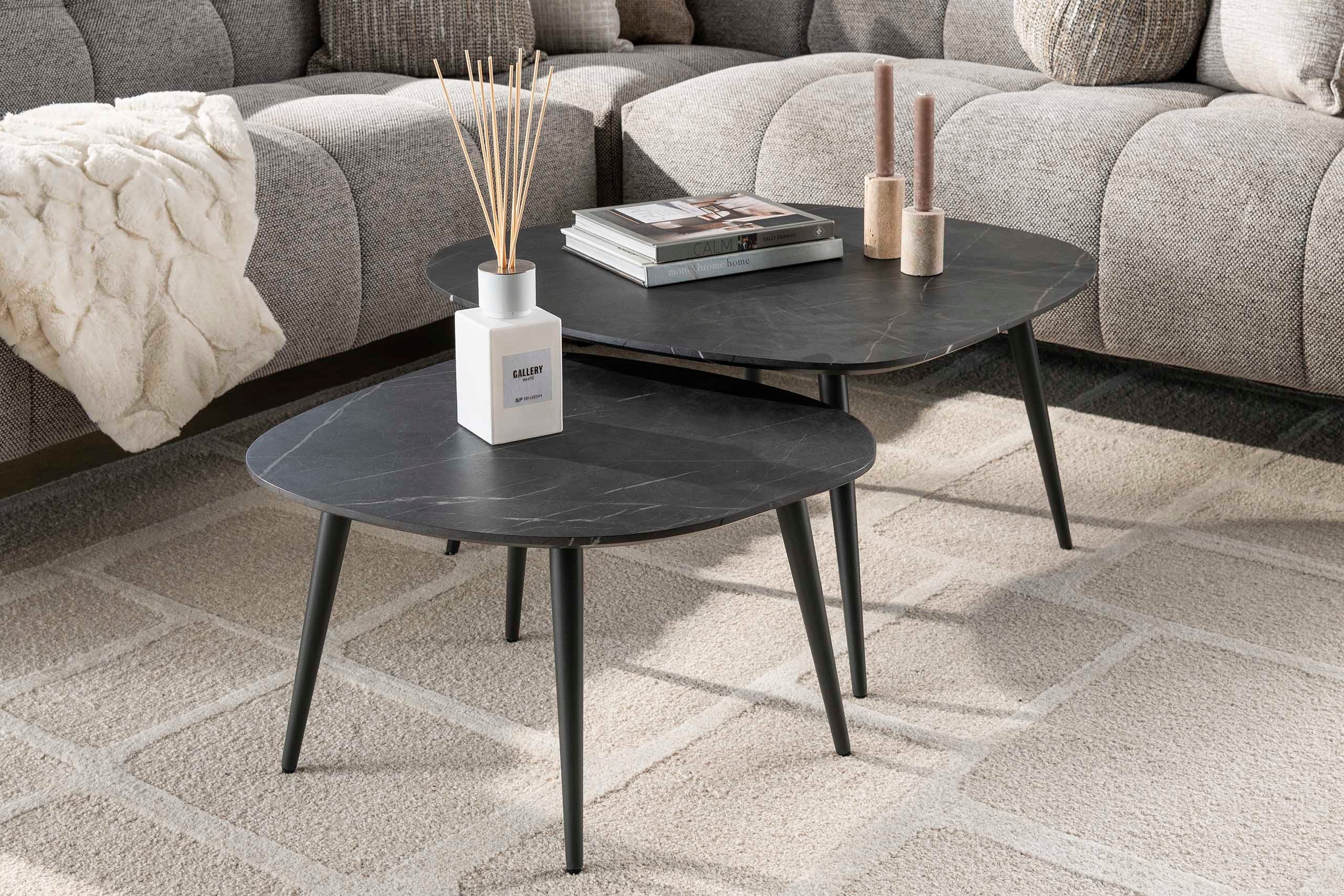 Couchtisch Virelle - 2er Set aus Melamin an Keramikoptioun mat engem Gestell aus Stol