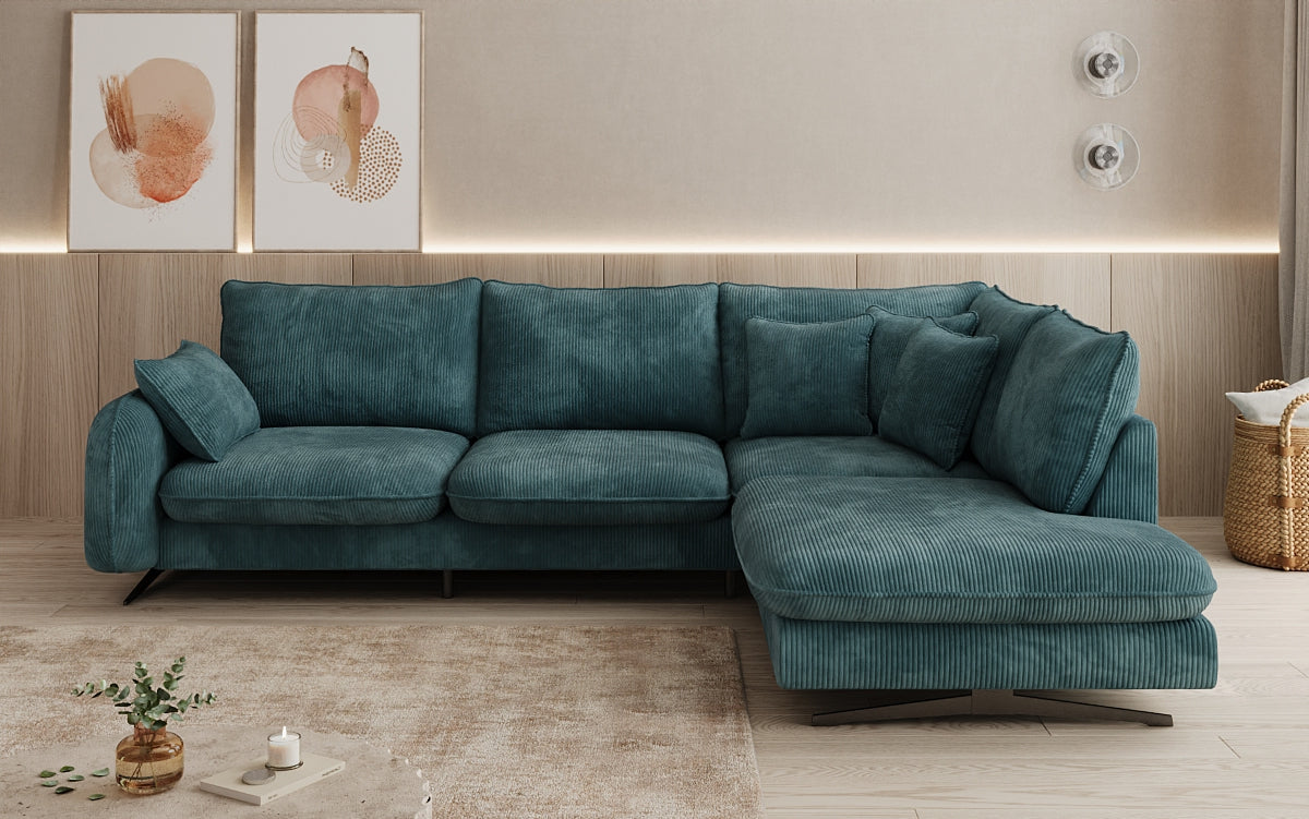 Designer-Ecksofa Laguna mat Metallféiss a Cord