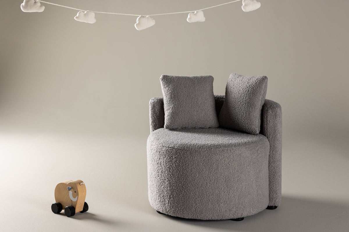 Kindersessel Lunno – Kuscheliger Teddy-Sessel in Grau