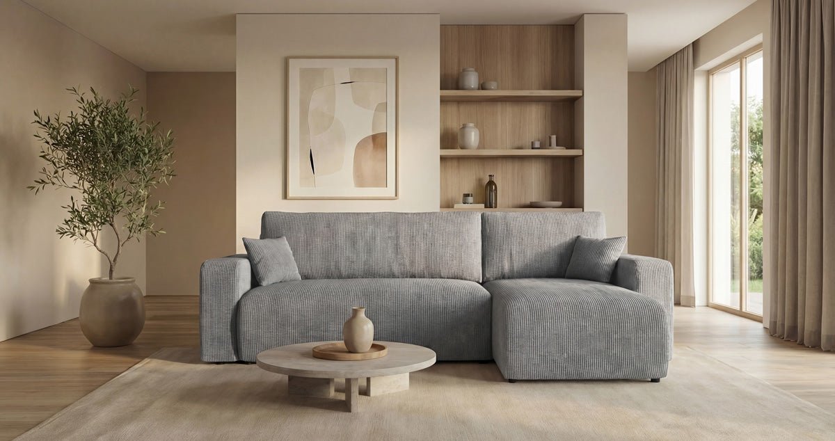 Designer-Sofa Calva mat Schlof- a Klappfunktioun a Cord