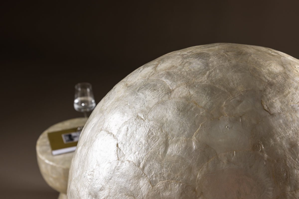 Stehlamp „Ardea“ – Capiz-Design an Hellgro (Héicht 120 cm)