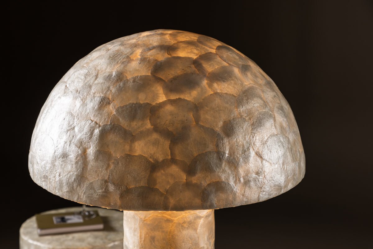 Stehlamp „Ardea“ – Capiz-Design an Hellgro (Héicht 120 cm)