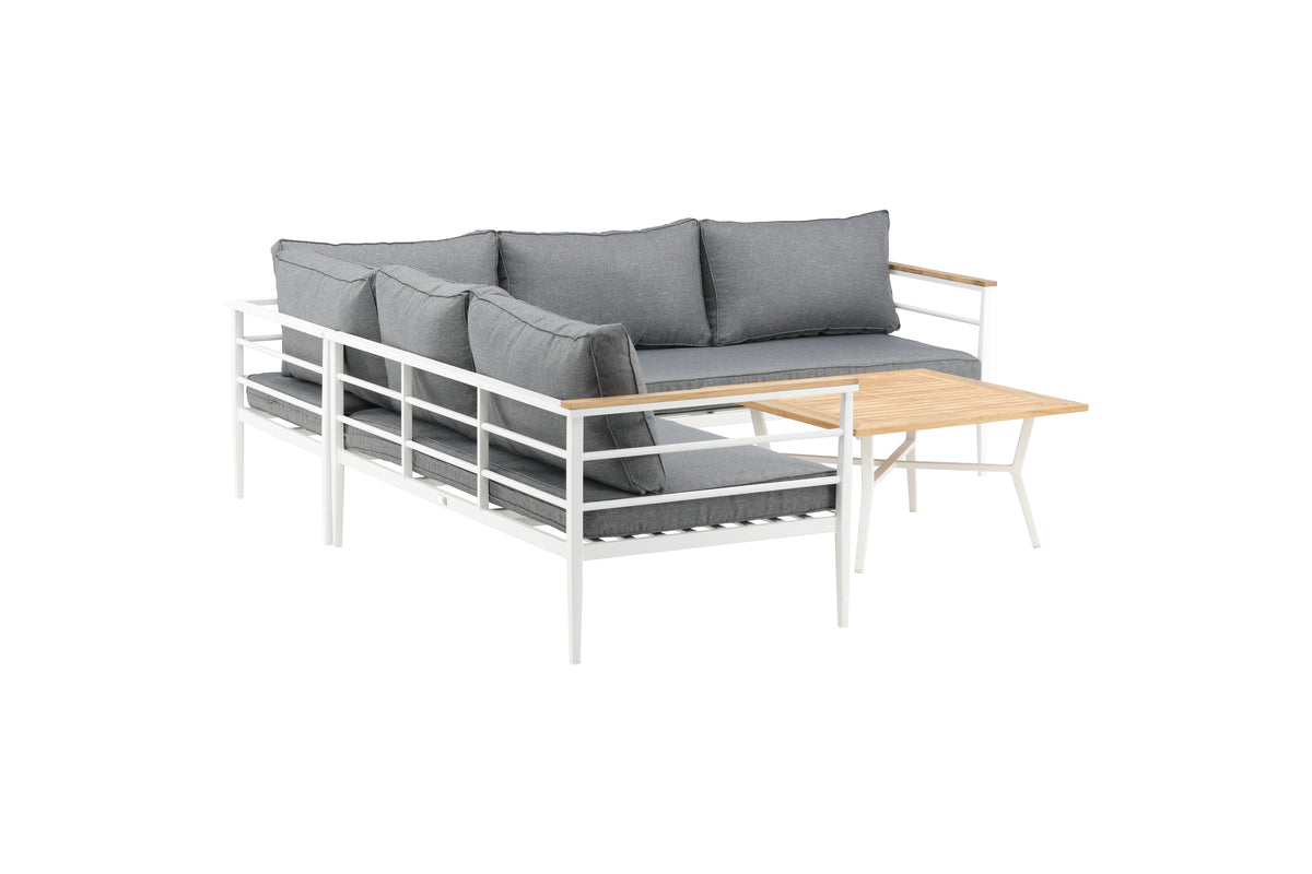 Lounge Set Puerto – aus Metall mat Teakholz-Detailer, inkl. Këssen