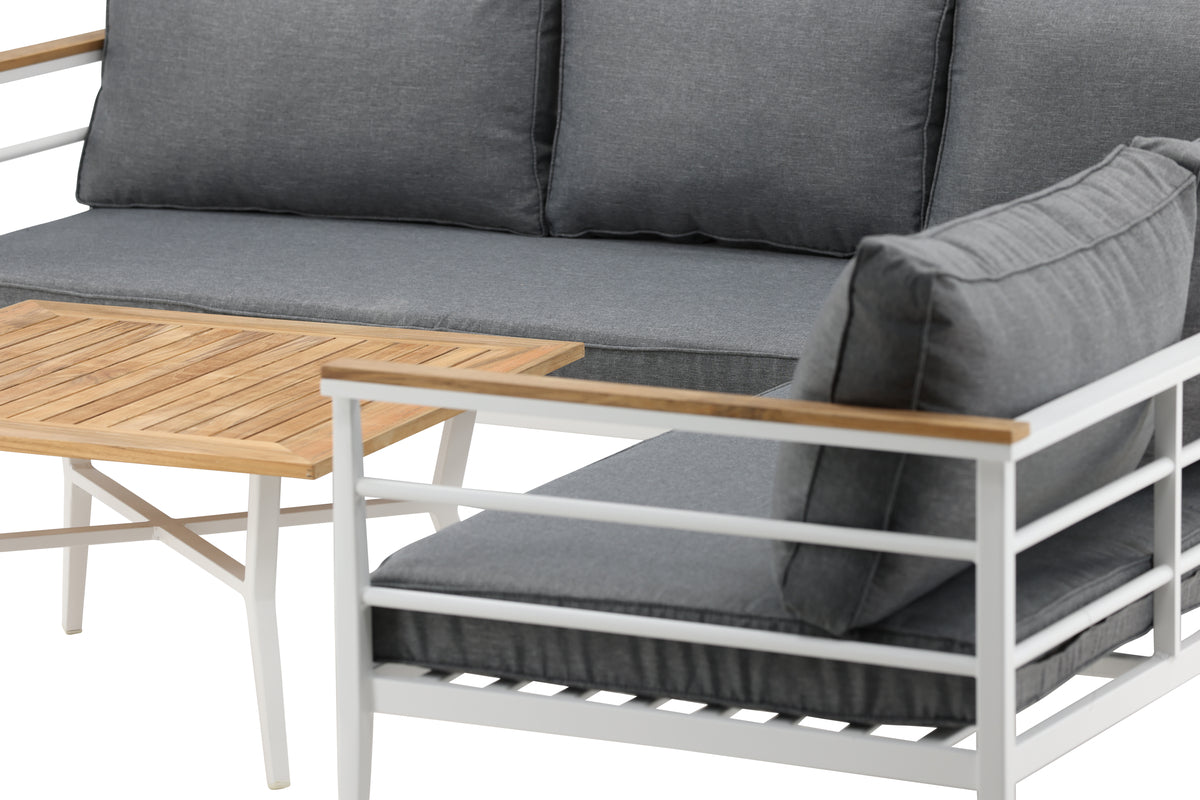 Lounge Set Puerto – aus Metall mat Teakholz-Detailer, inkl. Këssen