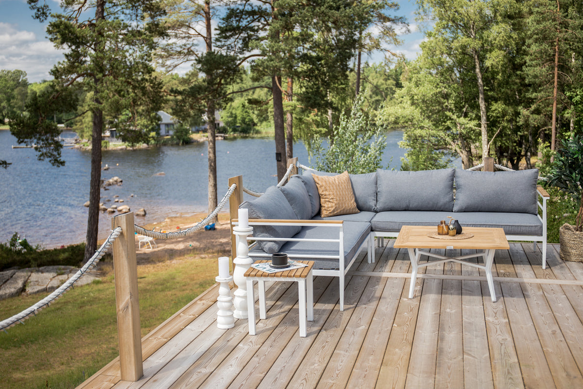 Lounge Set Puerto – aus Metall mat Teakholz-Detailer, inkl. Këssen