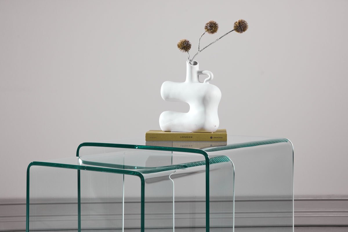 Couchtisch/Beistelltisch-Set Lumea – 2 Dëscher a Klarglas