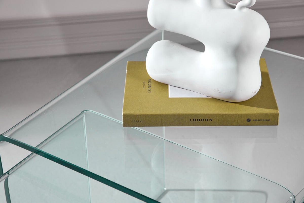 Couchtisch/Beistelltisch-Set Lumea – 2 Dëscher a Klarglas