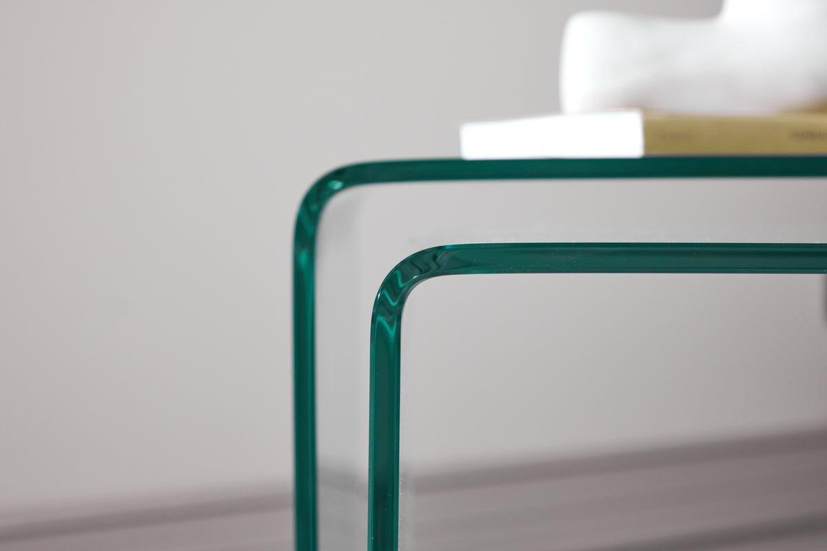 Couchtisch/Beistelltisch-Set Lumea – 2 Dëscher a Klarglas