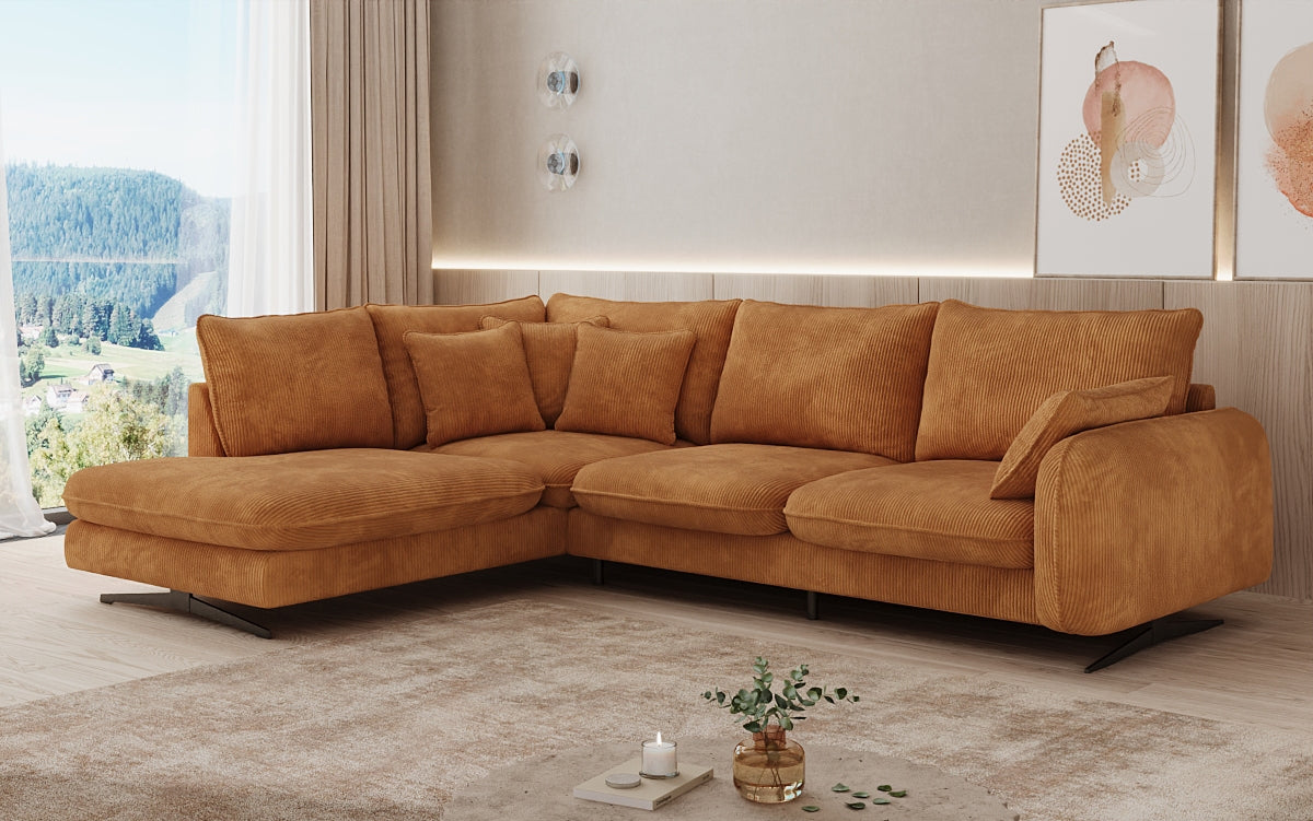 Designer-Ecksofa Laguna mat Metallféiss a Cord