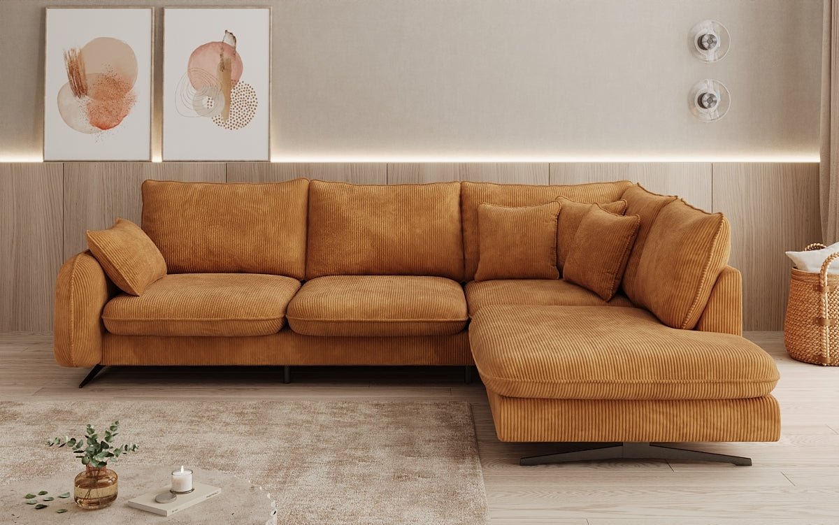 Designer-Ecksofa Laguna mat Metallféiss a Cord