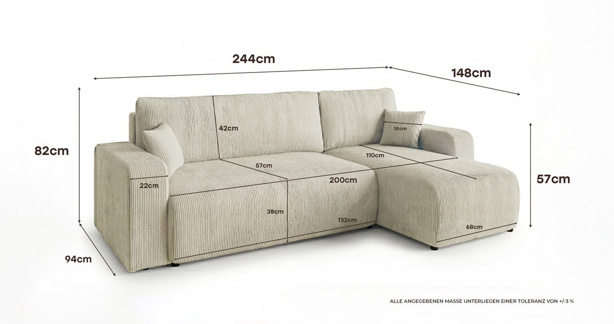 Designer-Sofa Calva mat Schlof- a Klappfunktioun a Cord