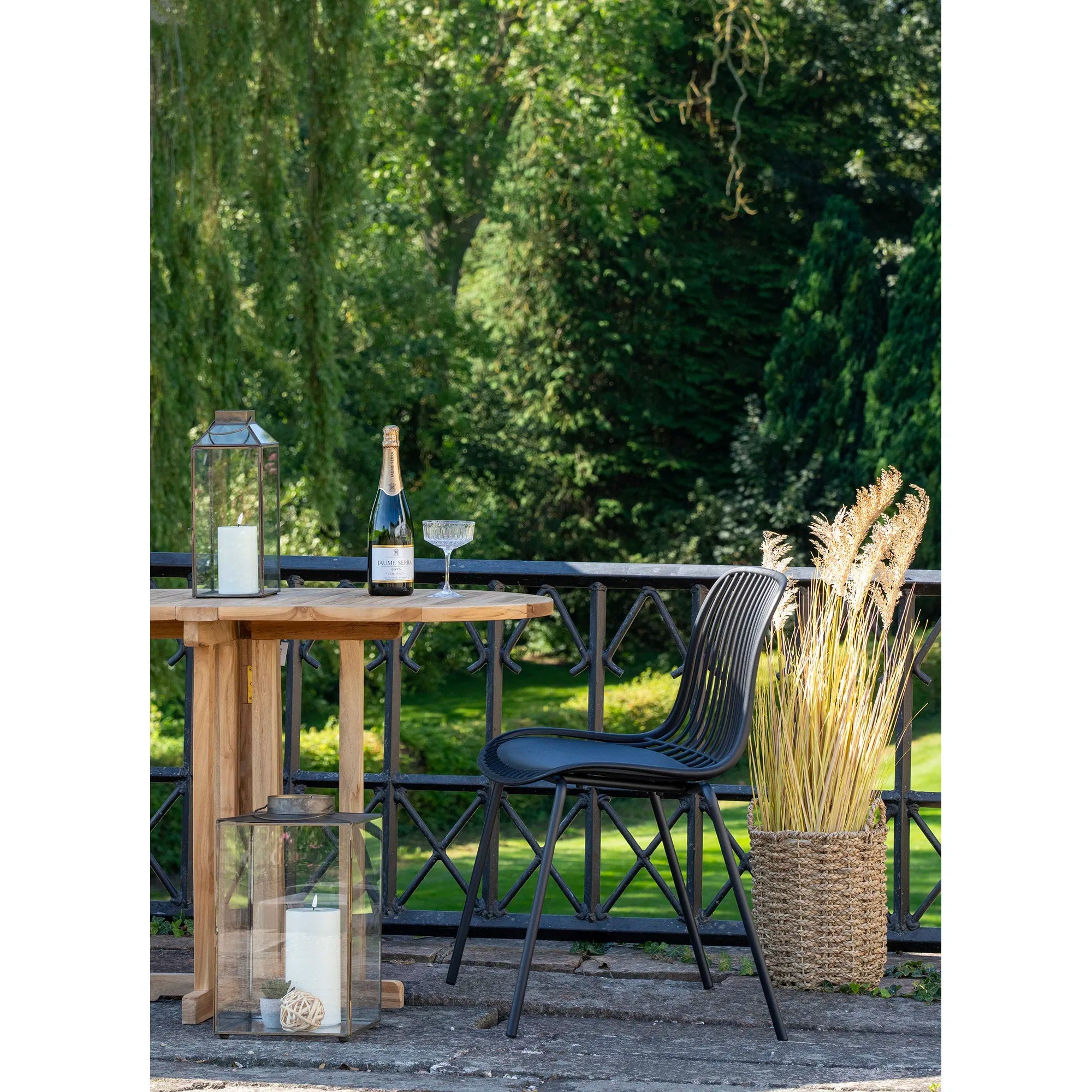 4er Set - Gaartestull Ventura Schwaarz - Stapelbare Outdoor-Stull