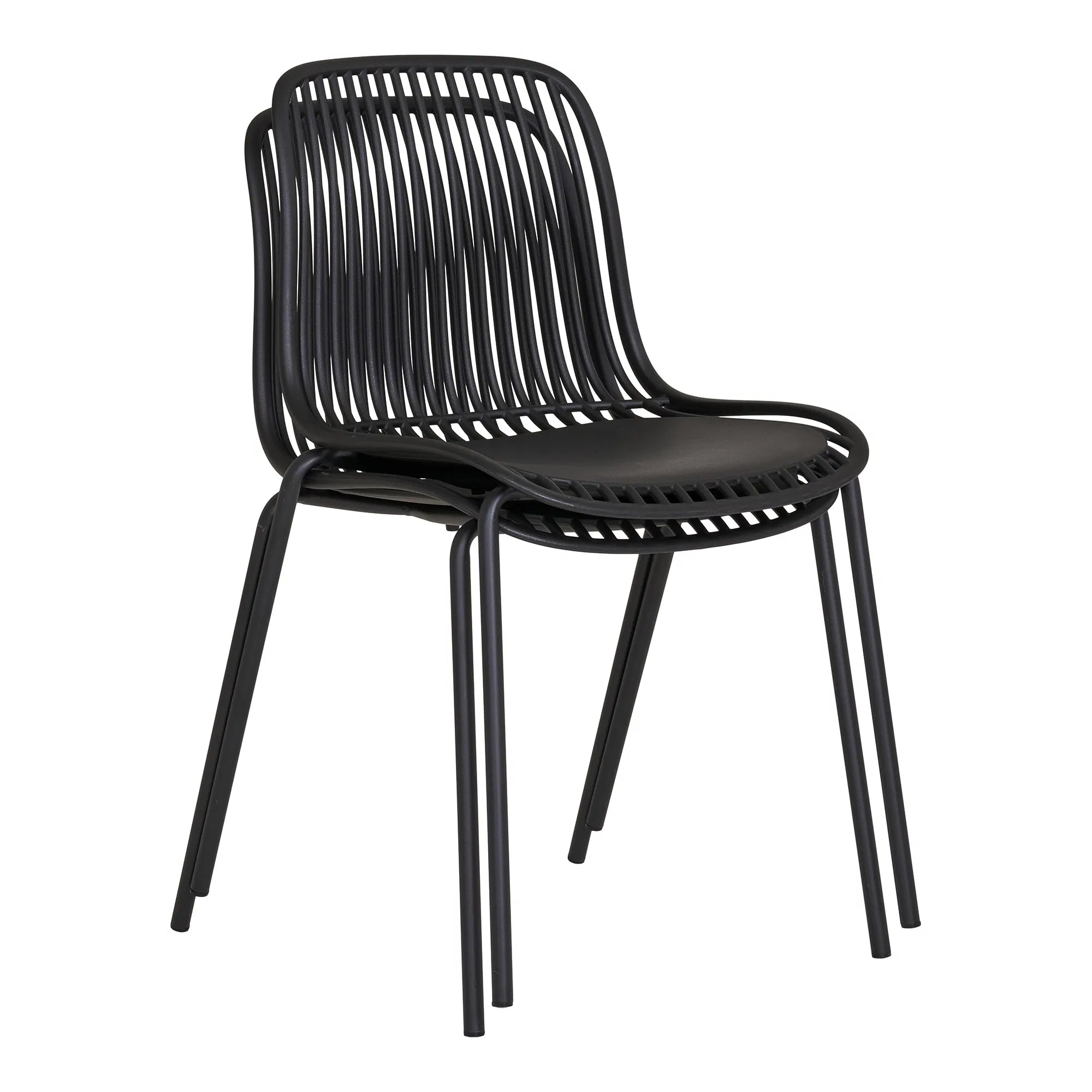 4er Set - Gaartestull Ventura Schwaarz - Stapelbare Outdoor-Stull