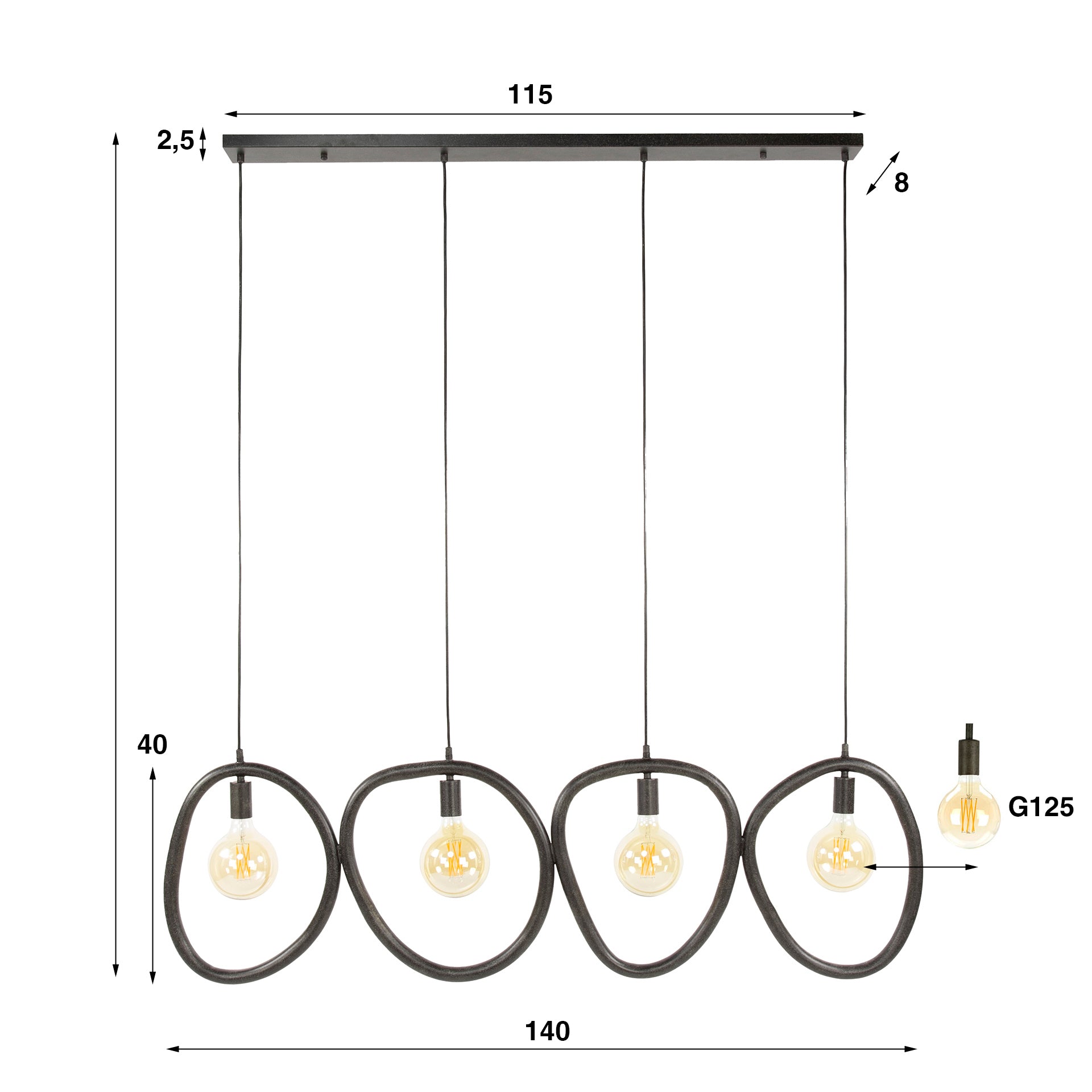Pendelleuchte „Vionara“ – 4 Leuchten aus arktisch schwarzem Metall in organischer Ringform