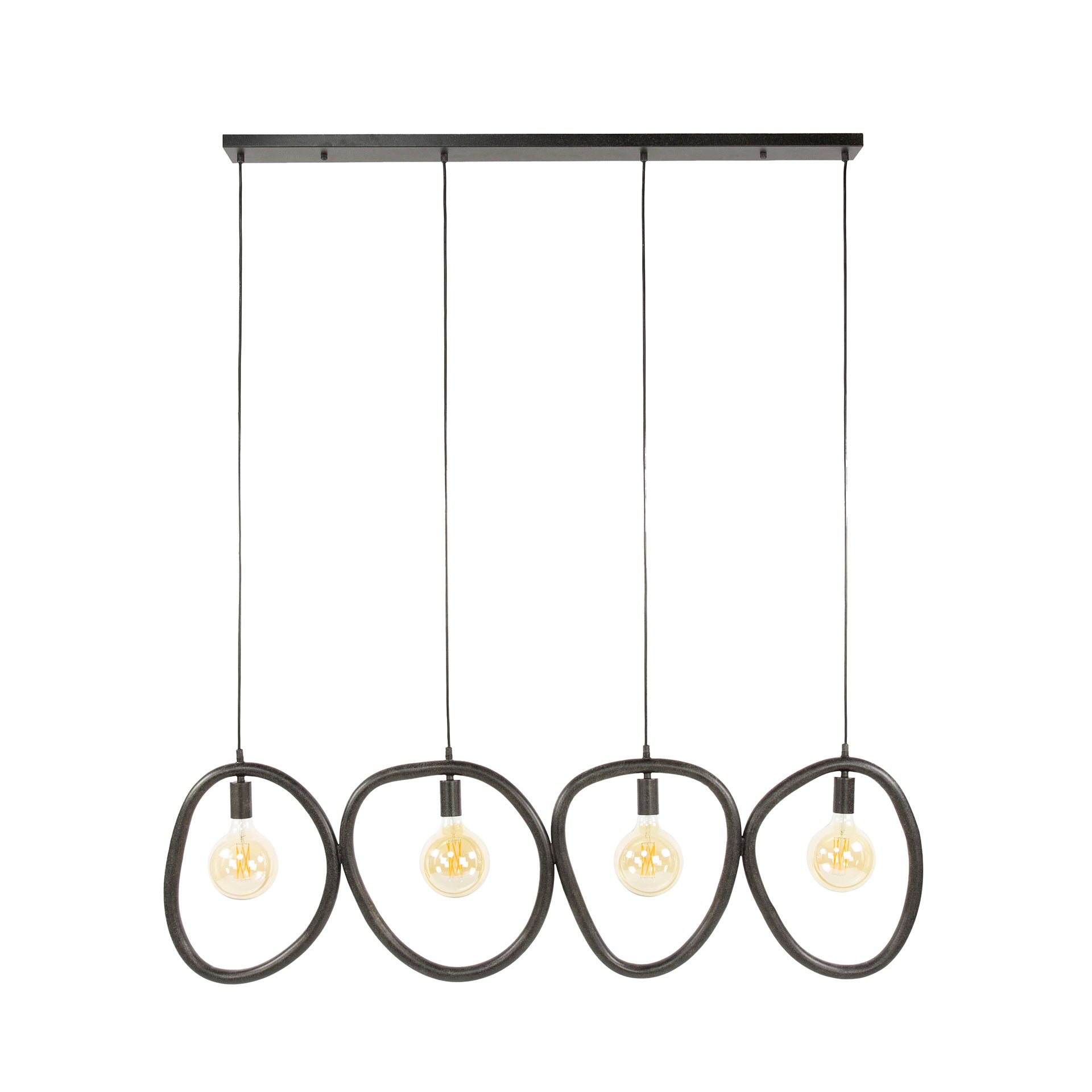 Pendelleuchte „Vionara“ – 4 Leuchten aus arktisch schwarzem Metall in organischer Ringform