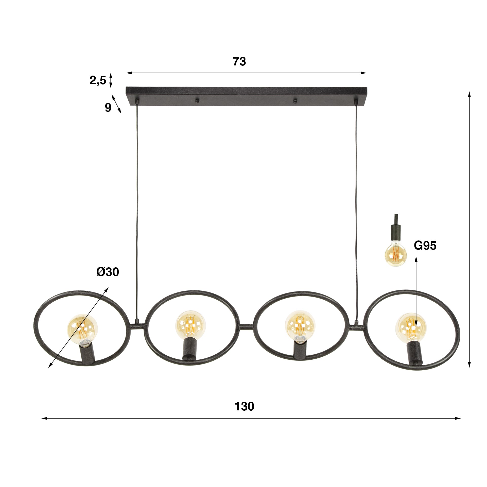 Pendelleuchte „Orlina“ – 4 Leuchten aus arktisch schwarzem Metall im Loop Design