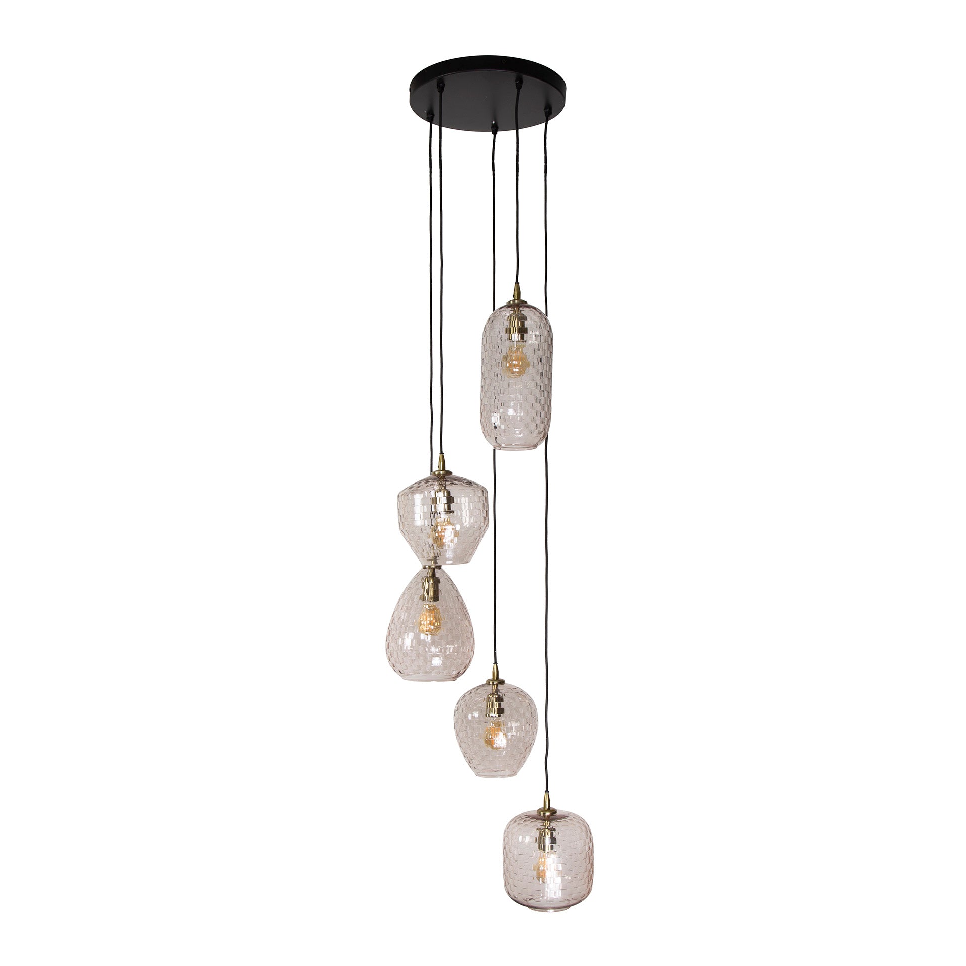 Pendelleuchte „Arcana“ – gestuft aus Diamantglas mit 180cm Höhe