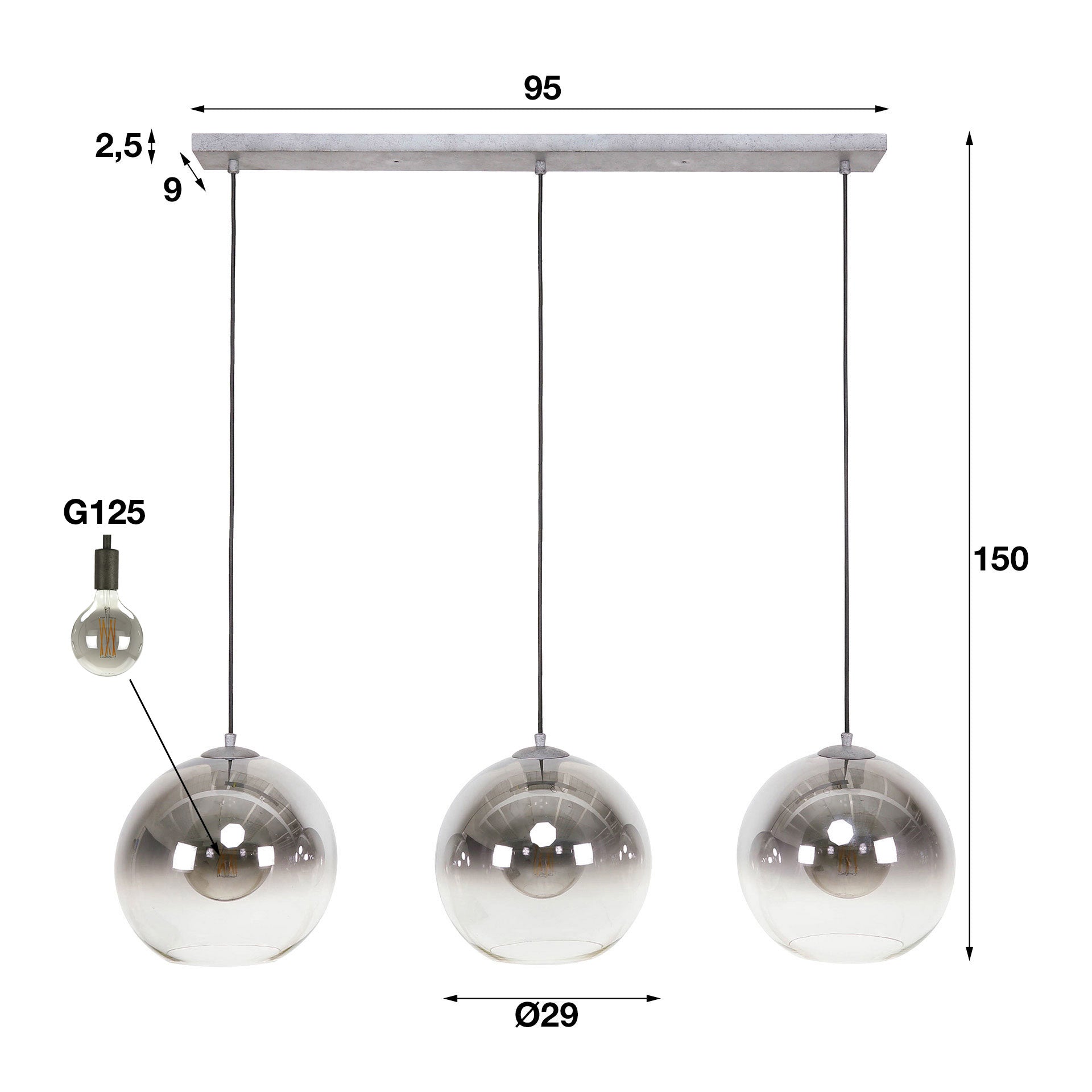Pendelleuchte „Lumetto“ – Rauchglas mit Farbverlauf und Metallarmatur