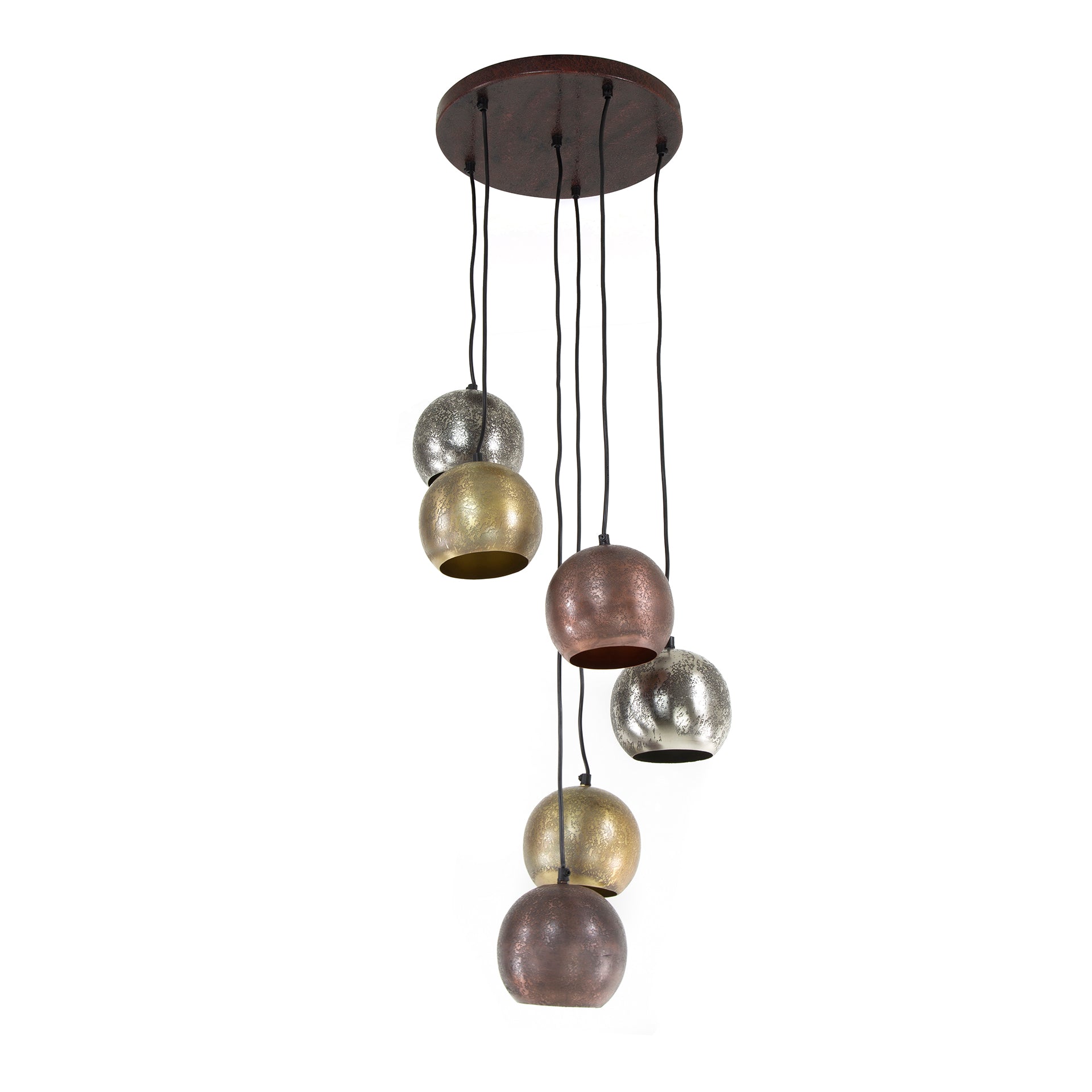Pendelleuchte „Velluto“ – in der Metall-Farbkombination Chrom, Gold und Kupfer