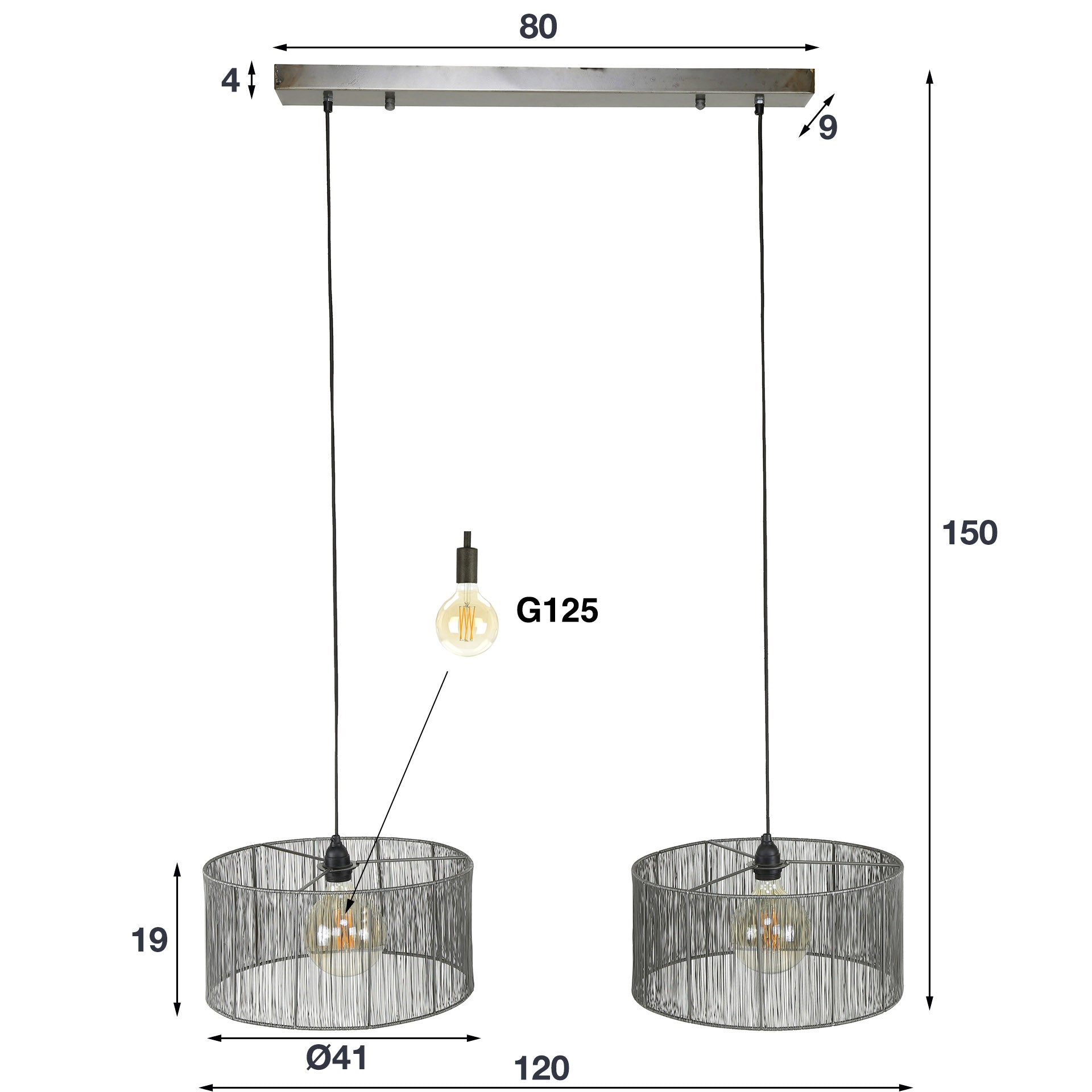 Pendelleuchte „Candela“ – 2 Leuchten mit geflochtenem Lampenschirm aus Schwarznickel