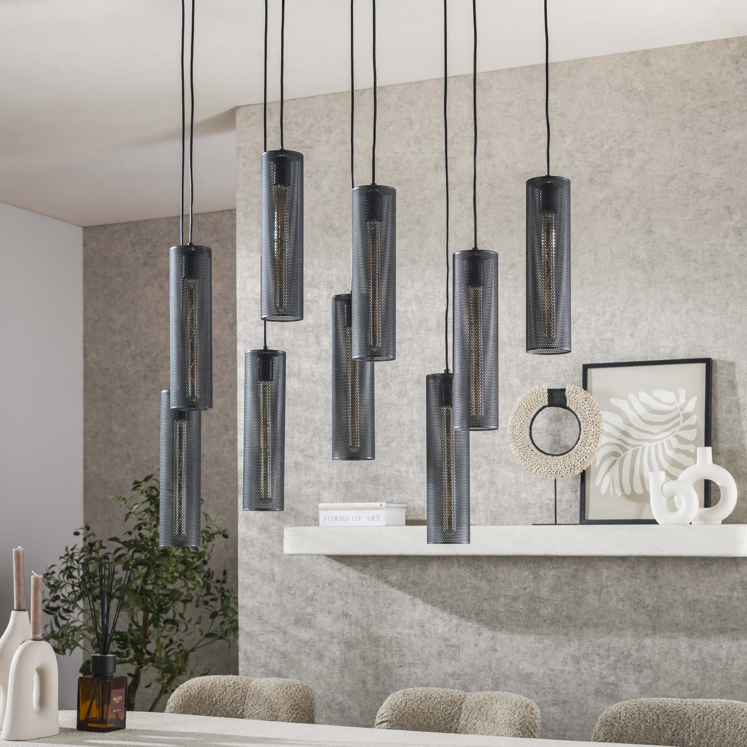 Pendelleuchte „Marcella“ – Mit 9 Leuchten in edlem, schwarzen Tube-Mesh-Design
