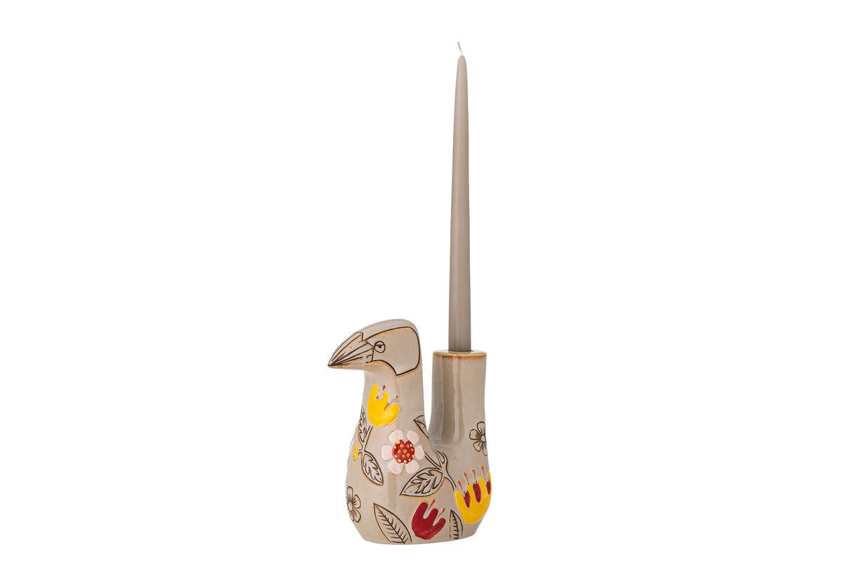 Kerzenhalter Aviya – Handbemalte Vogelfigur mit floralen Details
