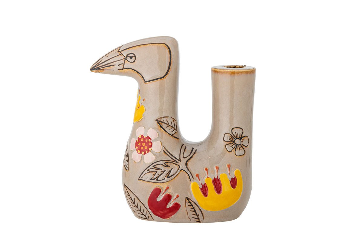 Kerzenhalter Aviya – Handbemalte Vogelfigur mit floralen Details