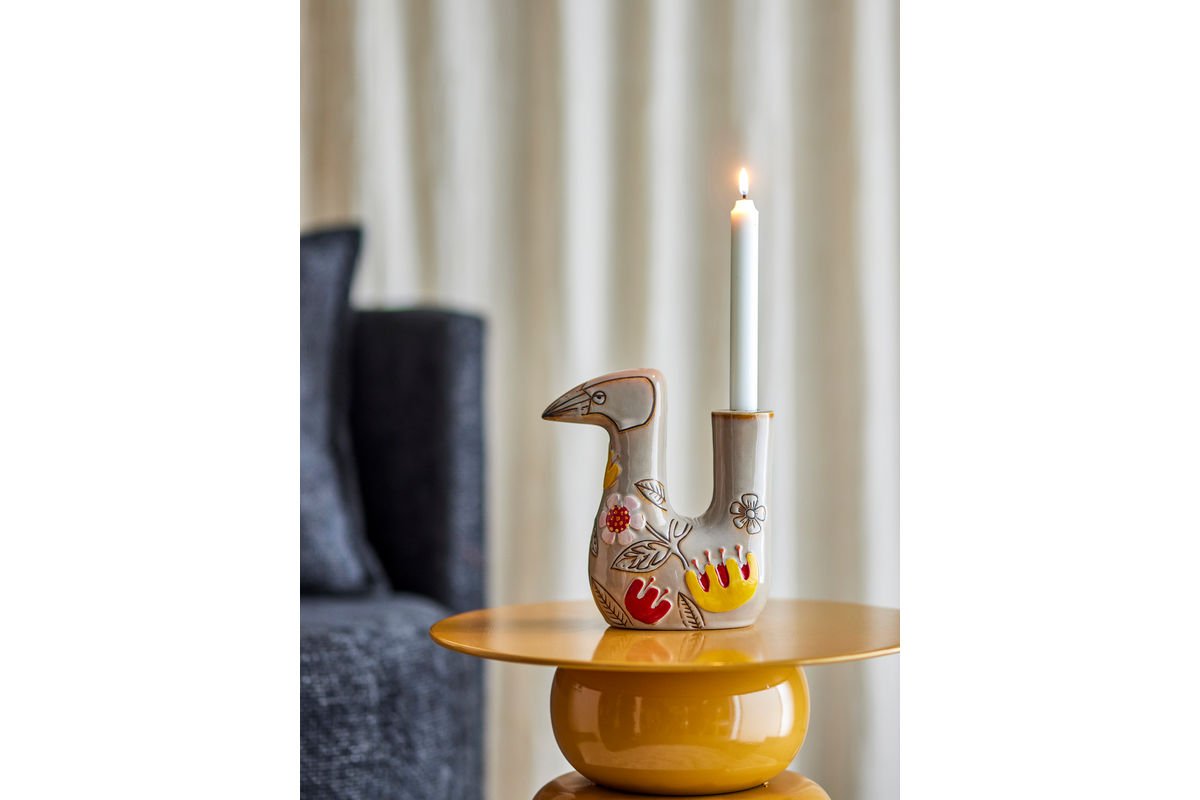 Kerzenhalter Aviya – Handbemalte Vogelfigur mit floralen Details