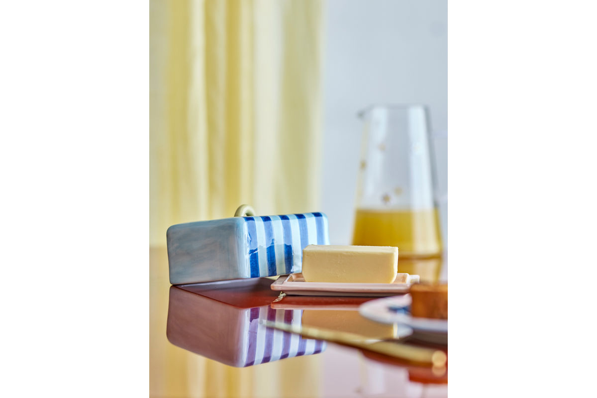 Botterdësch Eleni – Handbemoolt Sträifedesign mat glänzender Glasur