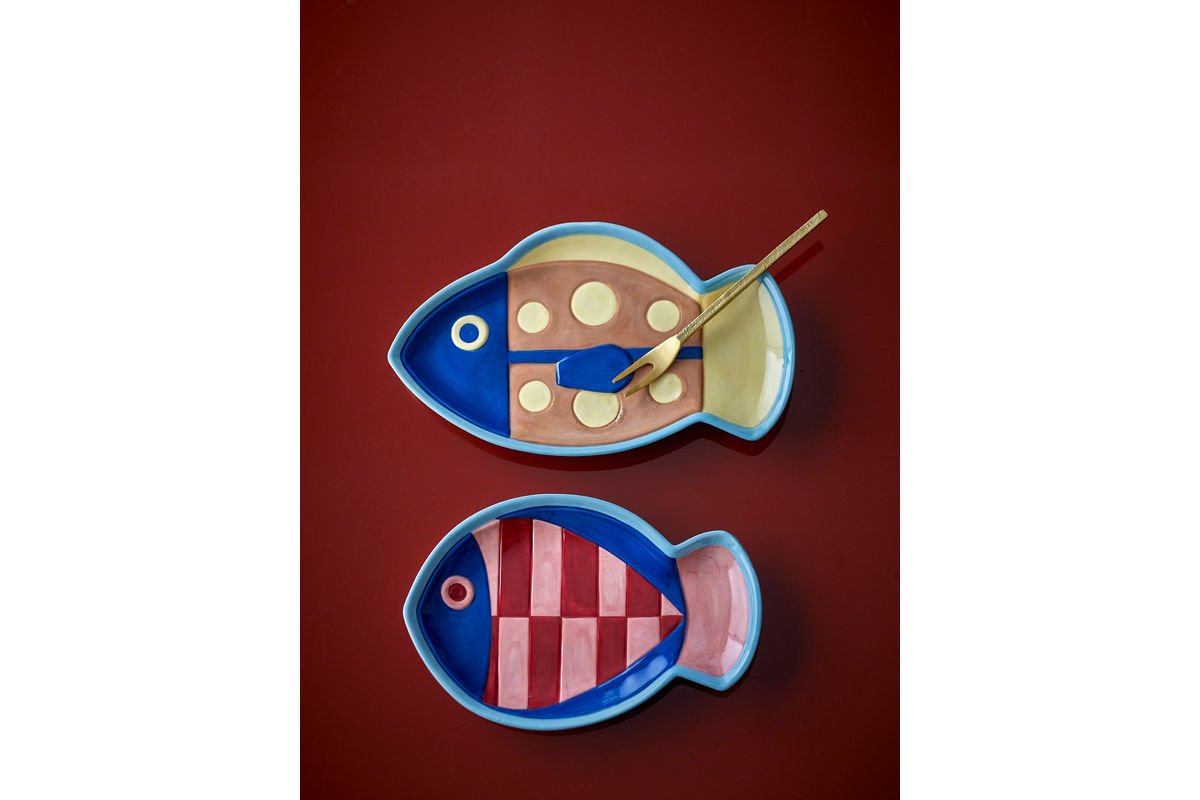 Teller Marino – aus Steingut, 2er-Set in Fischform mit handbemaltem Relief