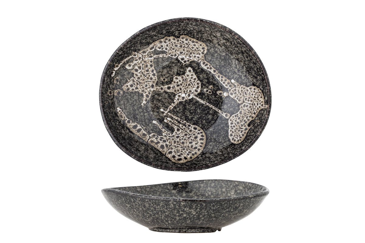 Schale Nessa – Reaktive Glasur in Grau mit handbemaltem Muster