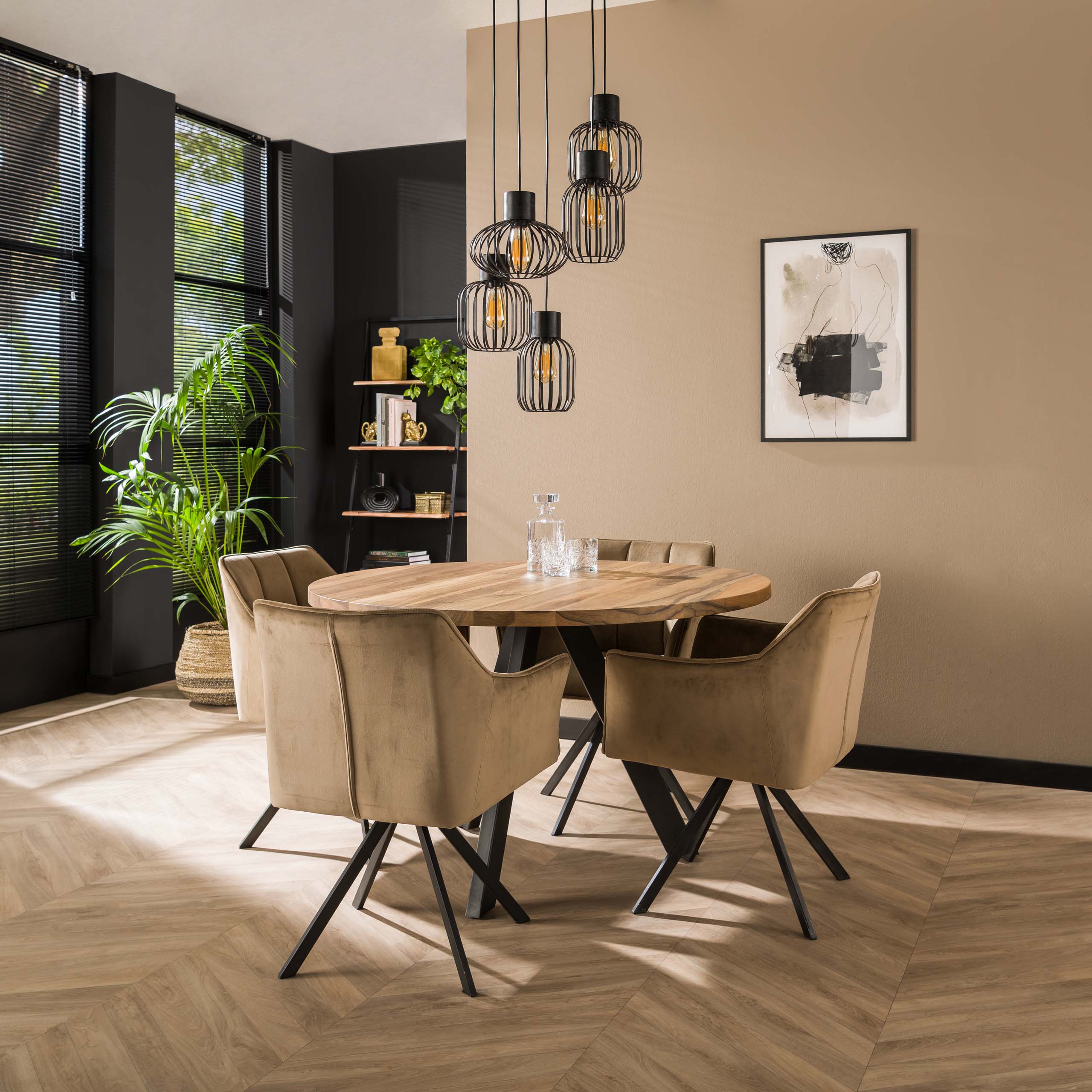 Pendelleuchter „Valeris“ – Gestuft mat 5 Luuchten aus anthrazitfaarwege Metallgitter