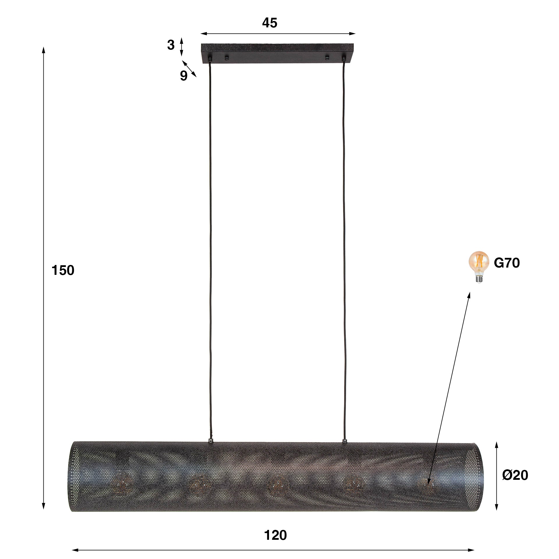 Pendelleuchte „Nerissa“ – Mit 5 Leuchten in horizontalem Tube-Mesh-Design in Schwarz