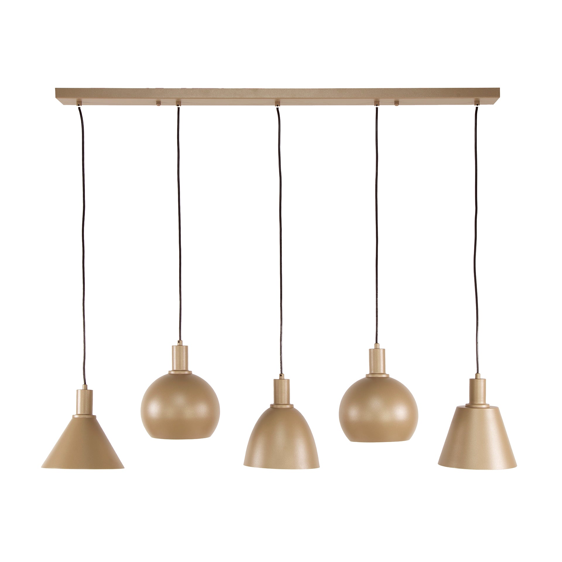 Pendelleuchte "Lumiselle“ – 5 Leuchten aus Metall in unterschiedlichen Formen in Beige oder Bronze