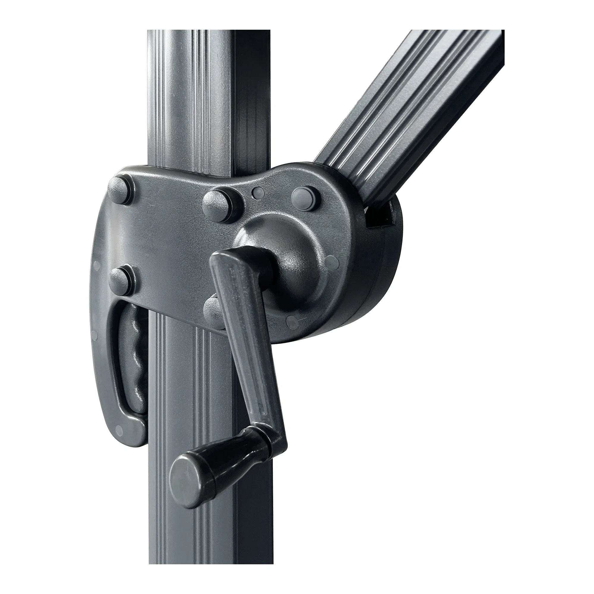 Gartensonnenschierm Solvien – an enger schwaarzer véieregeger Form