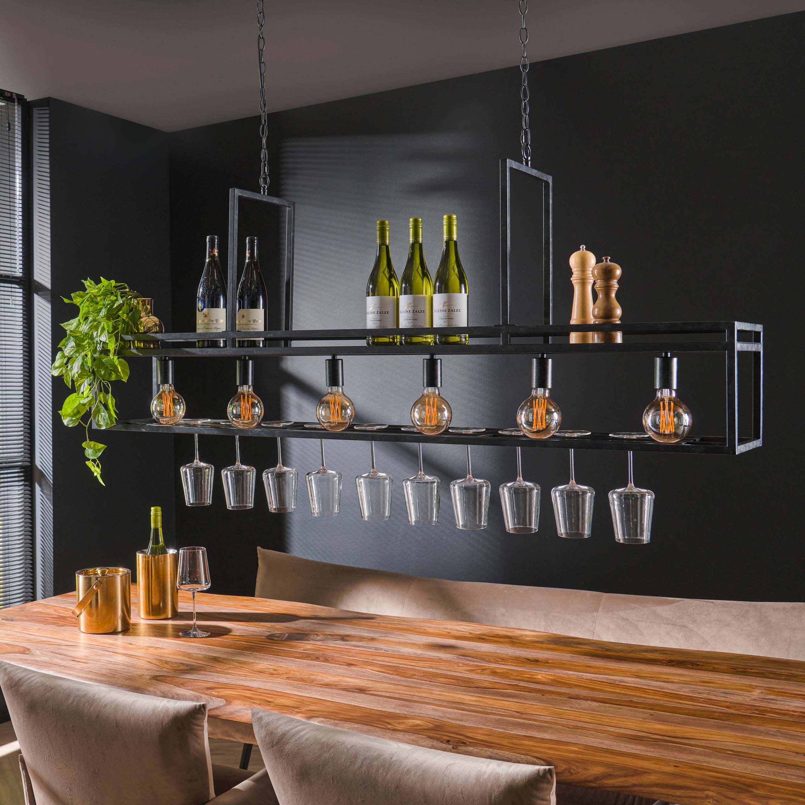 Pendelleuchte "Talor" – 6 Fassungen mat robustem Metallgestell a Kueleschwaarz