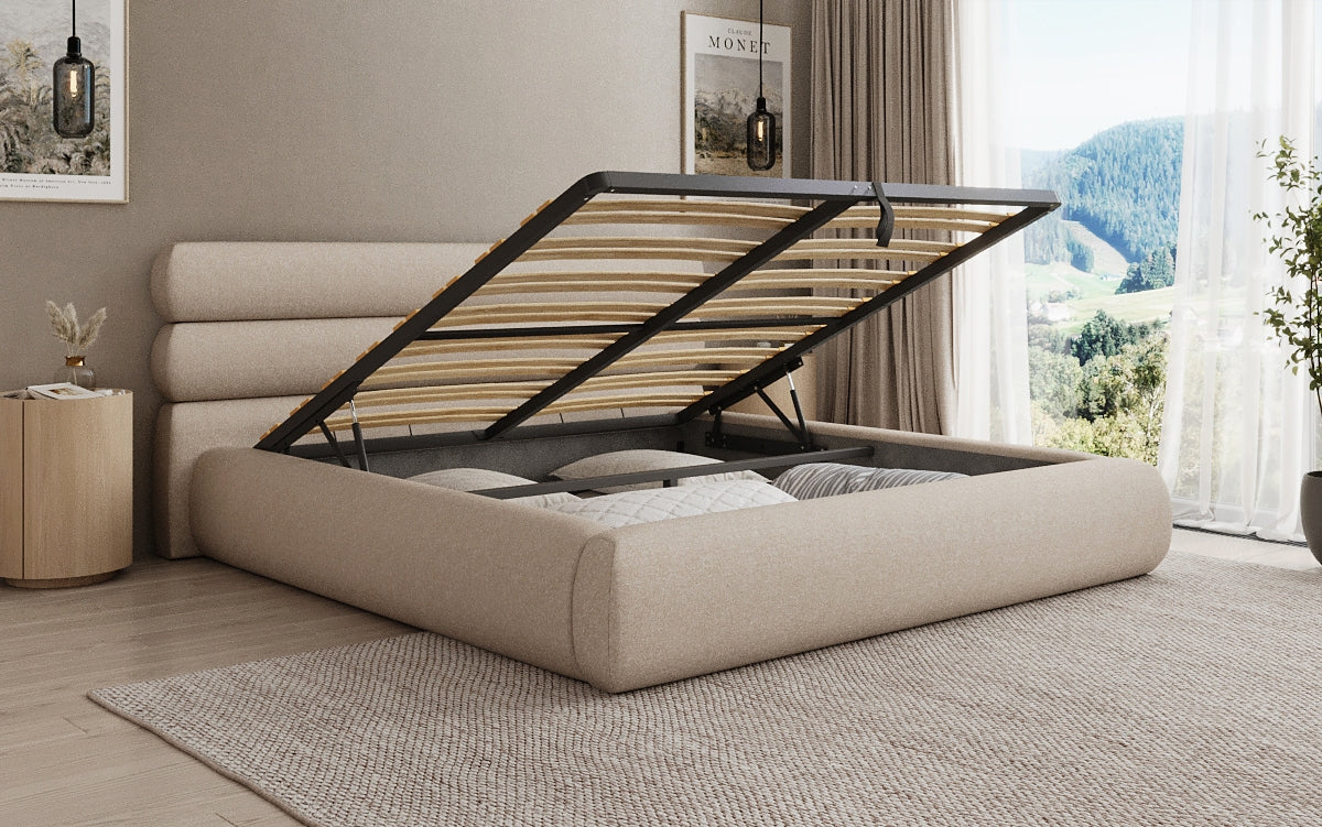 Designer Polsterbett Joline in Strukturstoff mit Stauraum