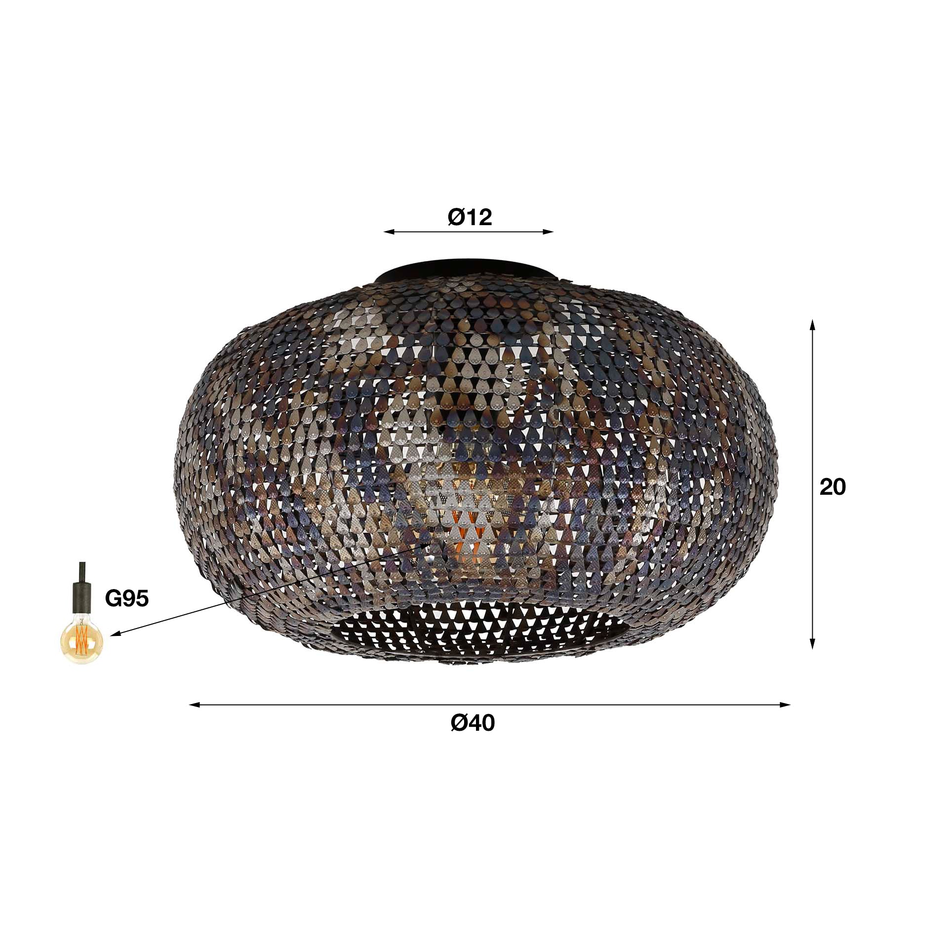 Plafonnière „Ferox“ – Metalllampe a schwaarzbrong