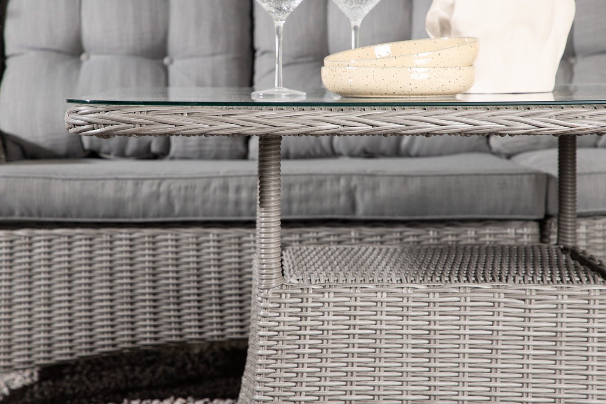 Garteloungeset Samui – aus Aluminium & Polyrattan mat Glas-Couchtisch