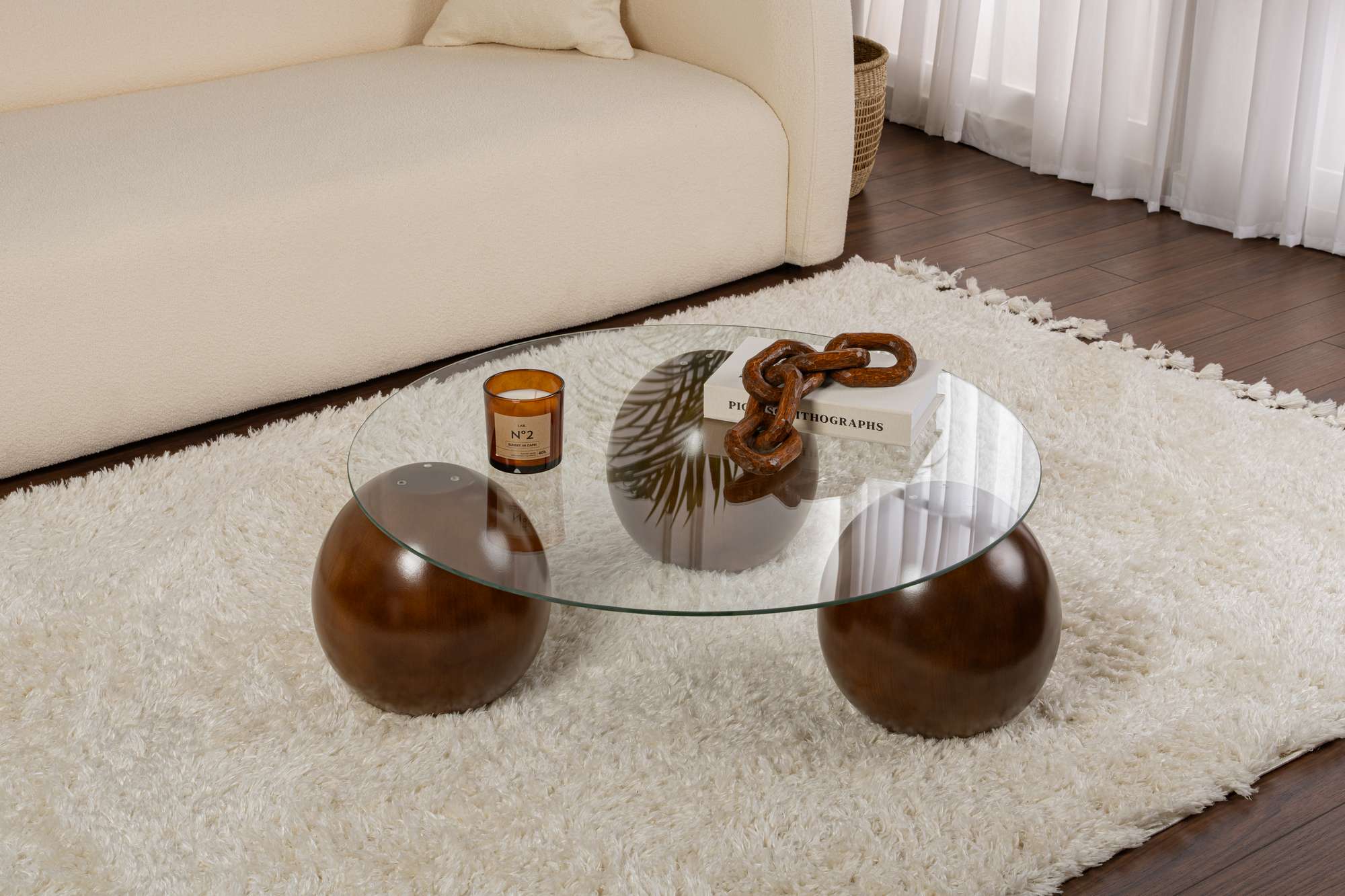 Couchtisch Morento - mat ronder, gehärteter Dëschglasplack