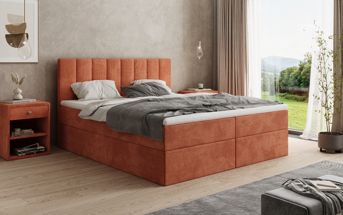 Boxspringbett Sofia in Cord mit Stauraum